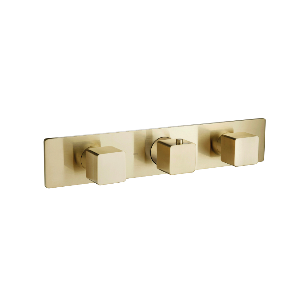 3/4" Horizontal Thermostatic Valve with 2 Volume Controls &  Trim | Satin Brass PVD