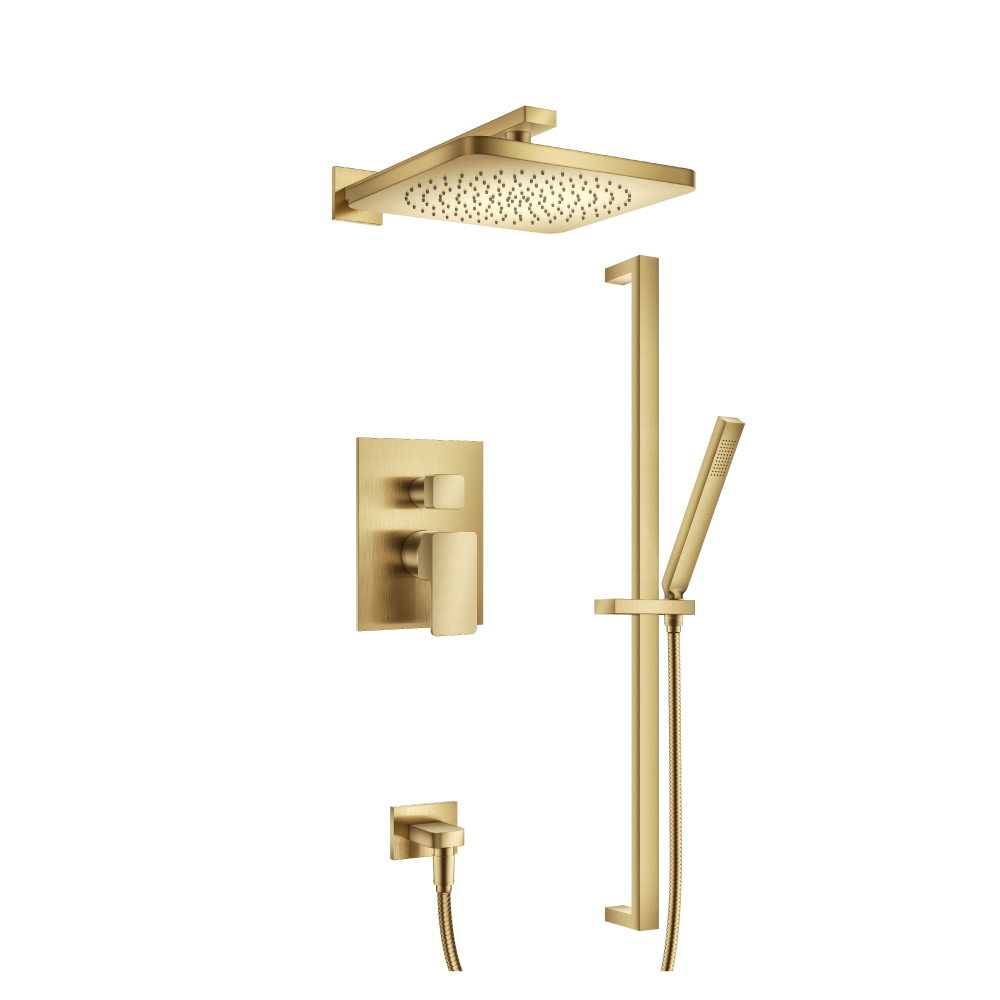 Two Output Shower Set With Shower Head, Hand Held And Slide Bar | Satin Brass PVD