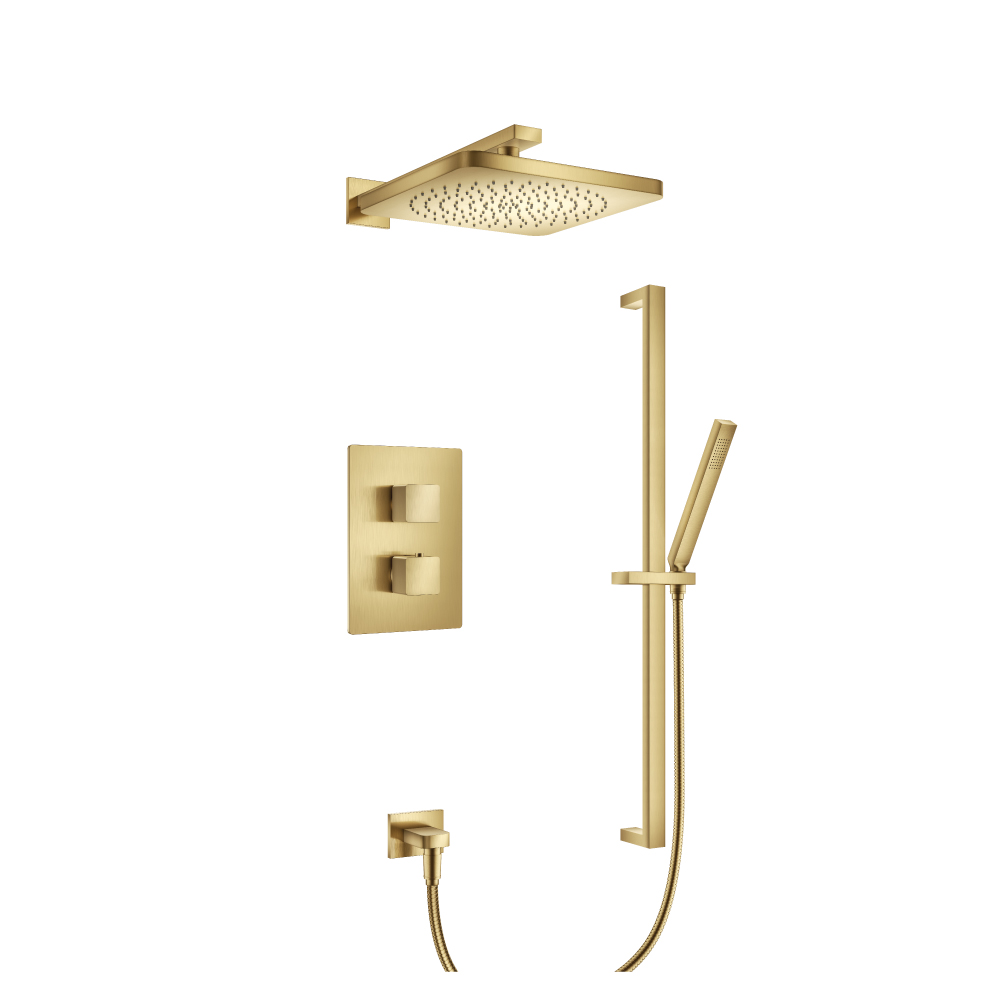 Two Output Shower Set With Shower Head, Hand Held And Slide Bar | Satin Brass PVD