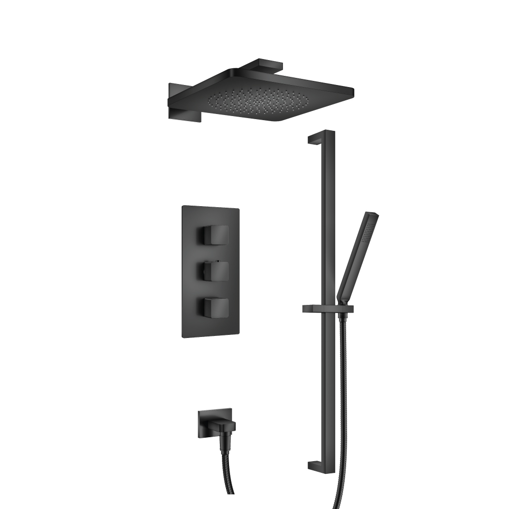 Two Output Shower Set With Shower Head, Hand Held And Slide Bar | Matte Black