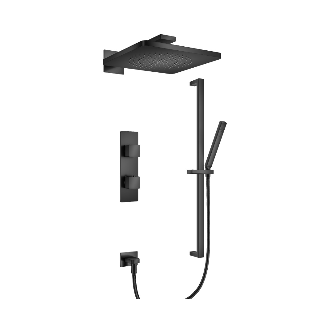 Two Output Shower Set With Shower Head, Hand Held And Slide Bar | Matte Black