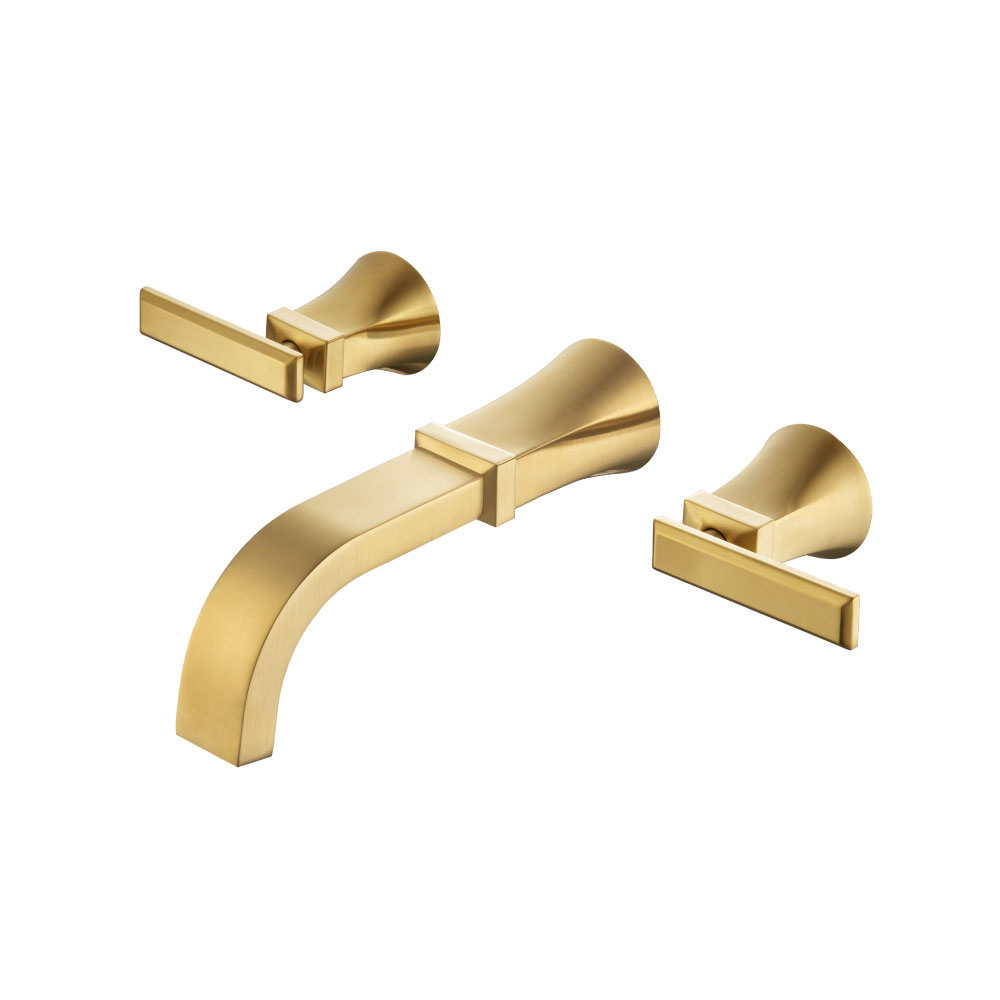 Two Handle Wall Mounted Bathroom Faucet | Satin Brass PVD
