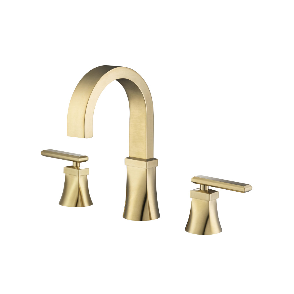 Three Hole 8" Widespread Two Handle Bathroom Faucet | Satin Brass PVD