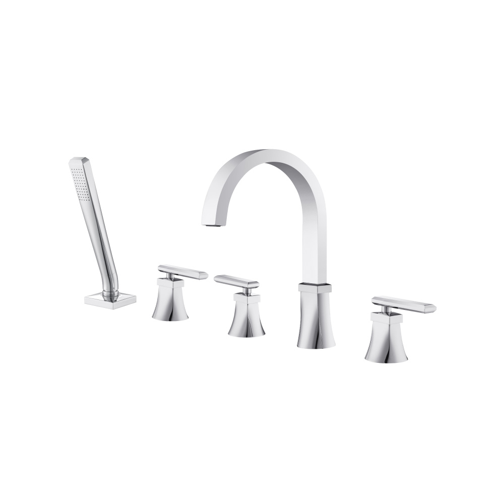 Five Hole Deck Mounted Roman Tub Faucet With Hand Shower | Chrome