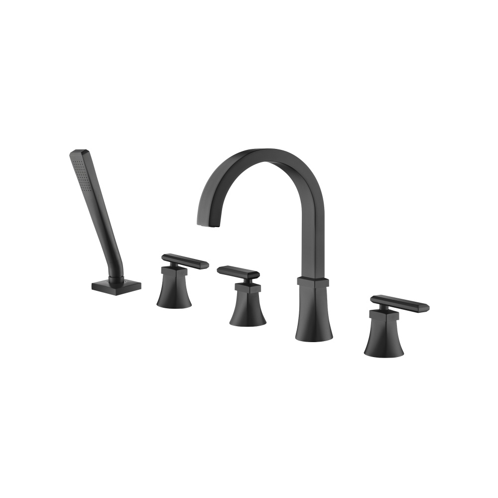 Five Hole Deck Mounted Roman Tub Faucet With Hand Shower | Matte Black