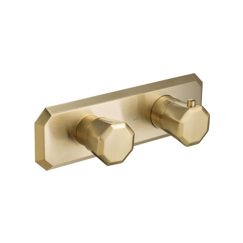 3/4" Horizontal Thermostatic Shower Valve & Trim - 2-Output | Satin Brass PVD