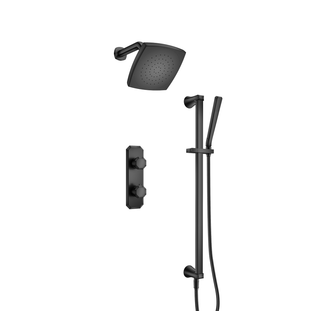 Two Output Shower Set With Shower Head, Hand Held And Slide Bar | Matte Black