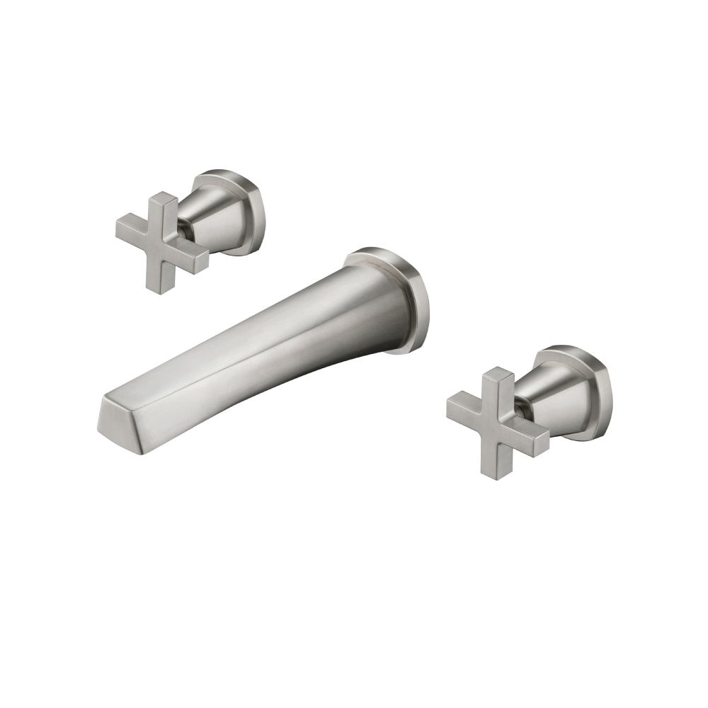 Two Handle Wall Mounted Bathroom Faucet | Brushed Nickel PVD