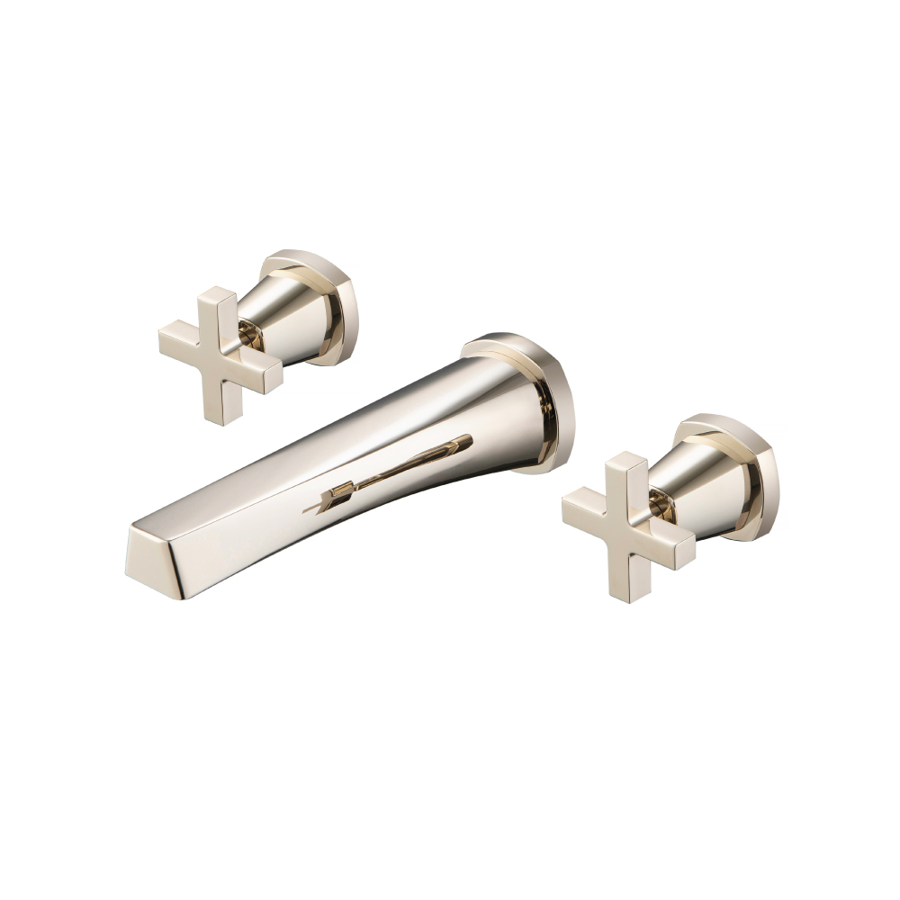 Two Handle Wall Mounted Bathroom Faucet | Polished Nickel PVD