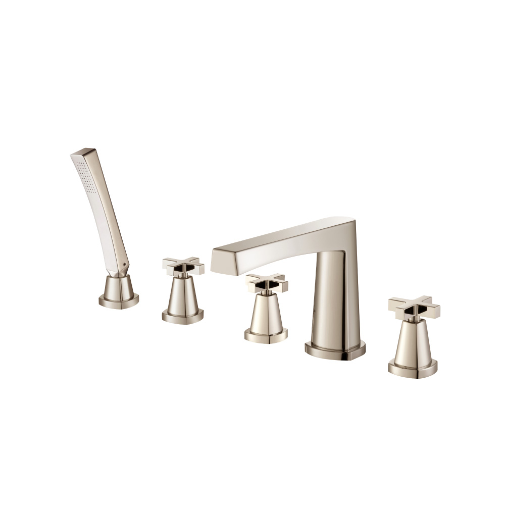 Five Hole Deck Mounted Roman Tub Faucet With Hand Shower | Polished Nickel PVD