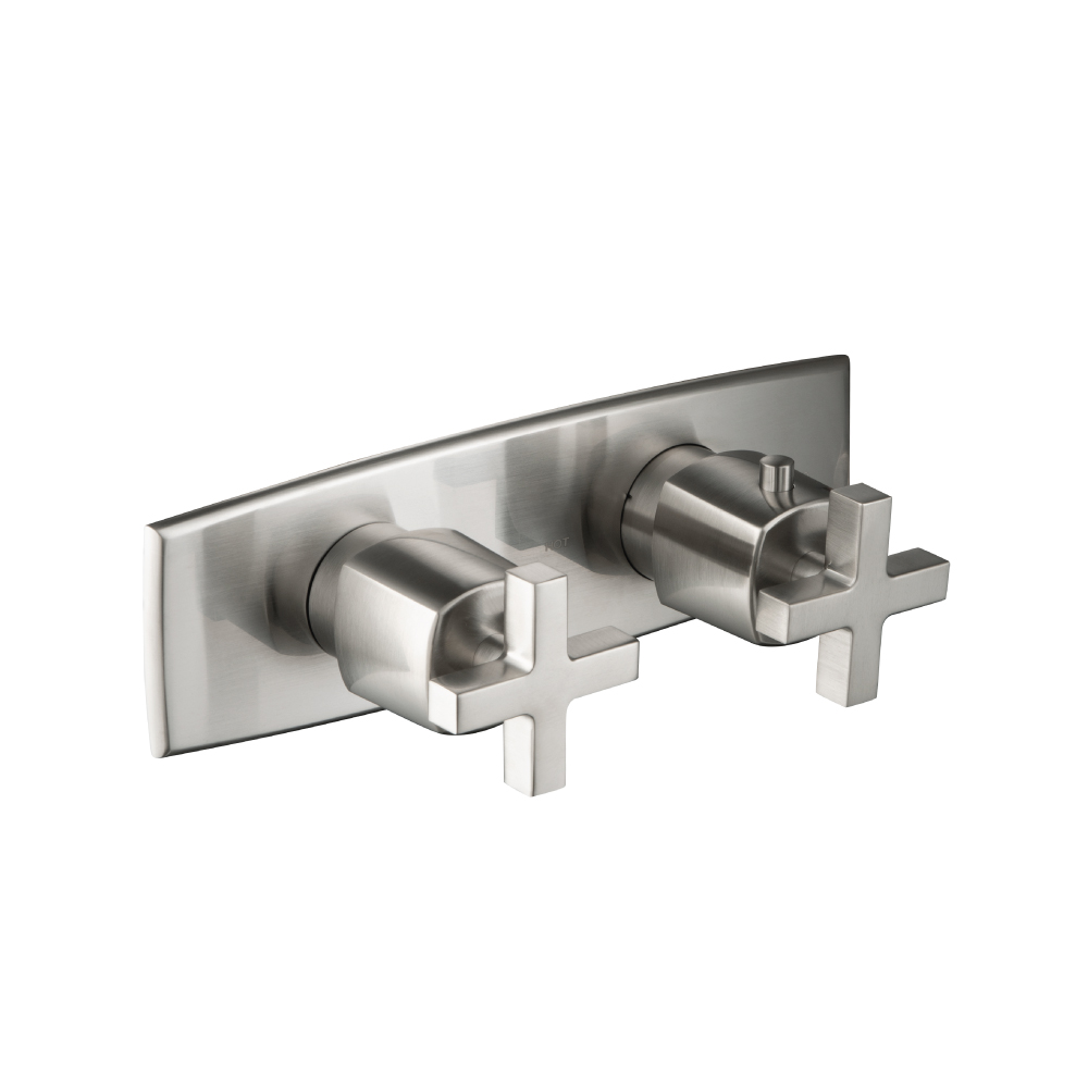 3/4" Horizontal Thermostatic Shower Valve & Trim - 3 Output | Brushed Nickel PVD