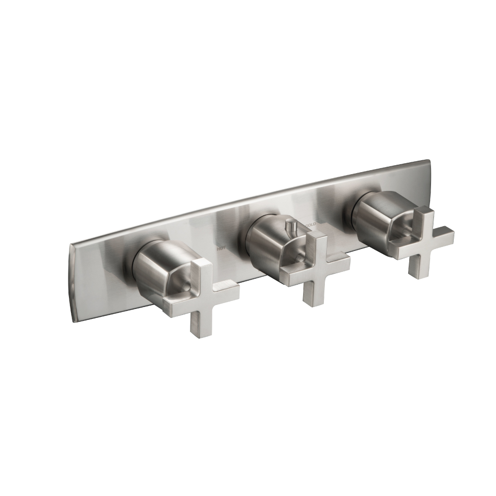 3/4" Horizontal Thermostatic Valve with 2 Volume Controls &  Trim | Brushed Nickel PVD