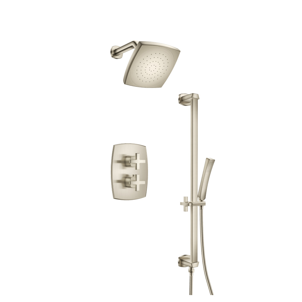 Two Output Shower Set With Shower Head, Hand Held And Slide Bar | Brushed Nickel PVD