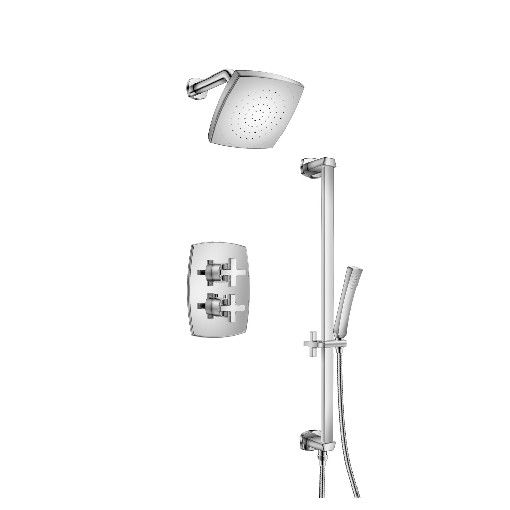 Two Output Shower Set With Shower Head, Hand Held And Slide Bar | Chrome