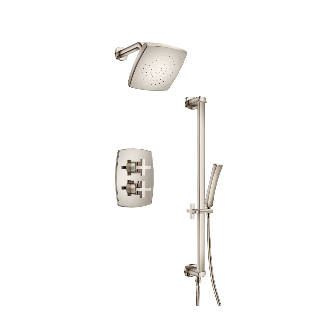 Two Output Shower Set With Shower Head, Hand Held And Slide Bar | Polished Nickel PVD