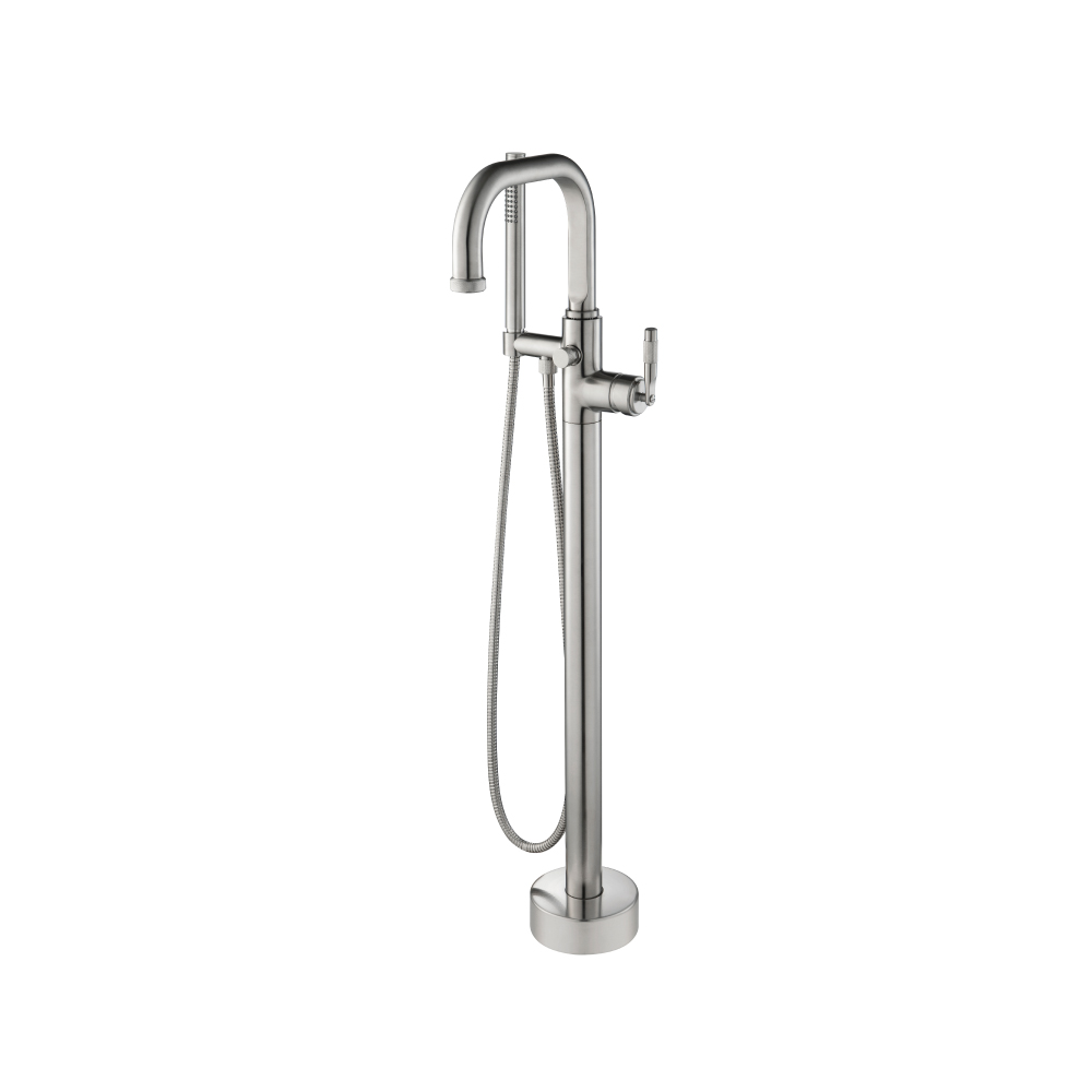 Freestanding Floor Mount Bathtub / Tub Filler With Hand Shower | Brushed Nickel PVD
