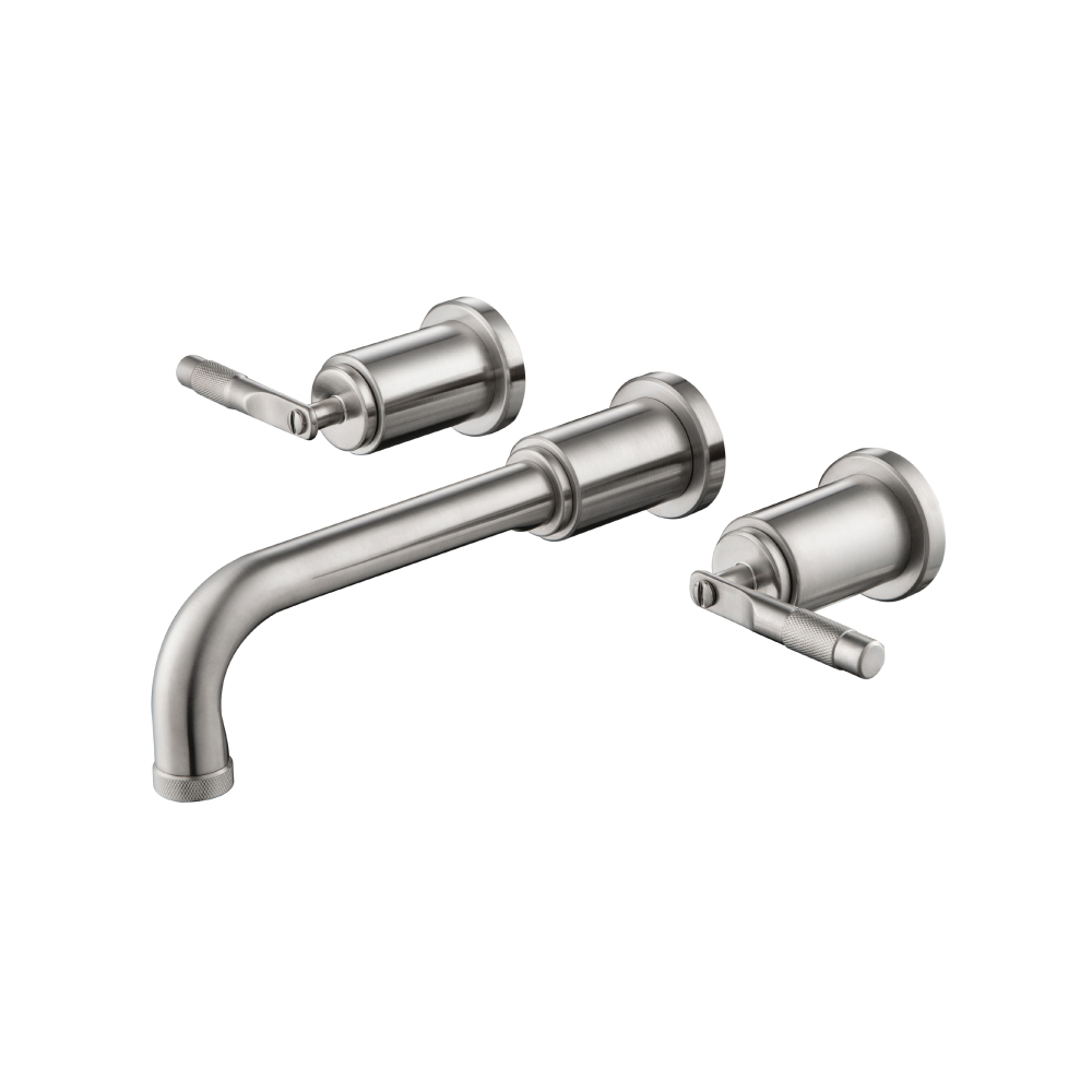 Two Handle Wall Mounted Bathroom Faucet | Brushed Nickel PVD