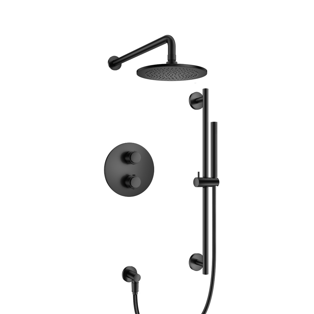 Two Output Shower Set With Shower Head, Hand Held And Slide Bar | Matte Black