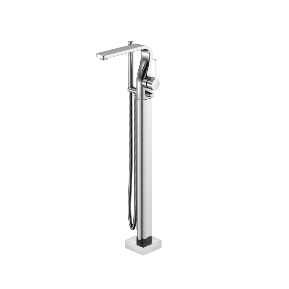 Freestanding Floor Mount Bathtub / Tub Filler With Hand Shower | Brushed Nickel PVD