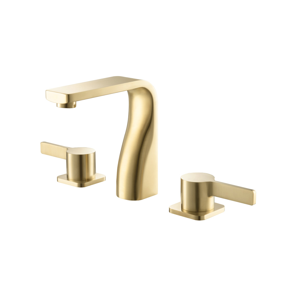 Three Hole 8" Widespread Two Handle Bathroom Faucet | Satin Brass PVD