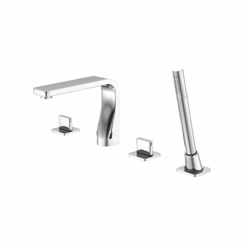 4 Hole Deck Mounted Roman Tub Faucet With Hand Shower | Brushed Nickel PVD