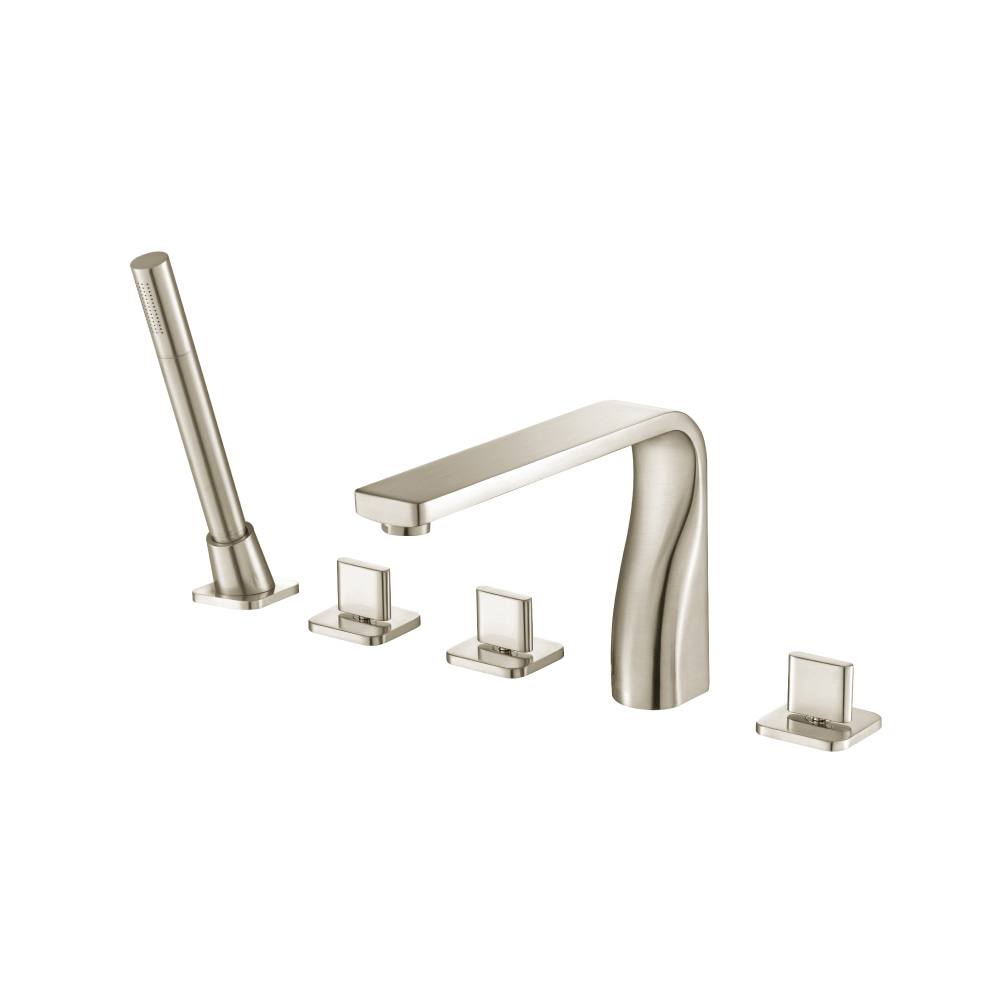 Five Hole Deck Mounted Roman Tub Faucet With Hand Shower | Brushed Nickel PVD