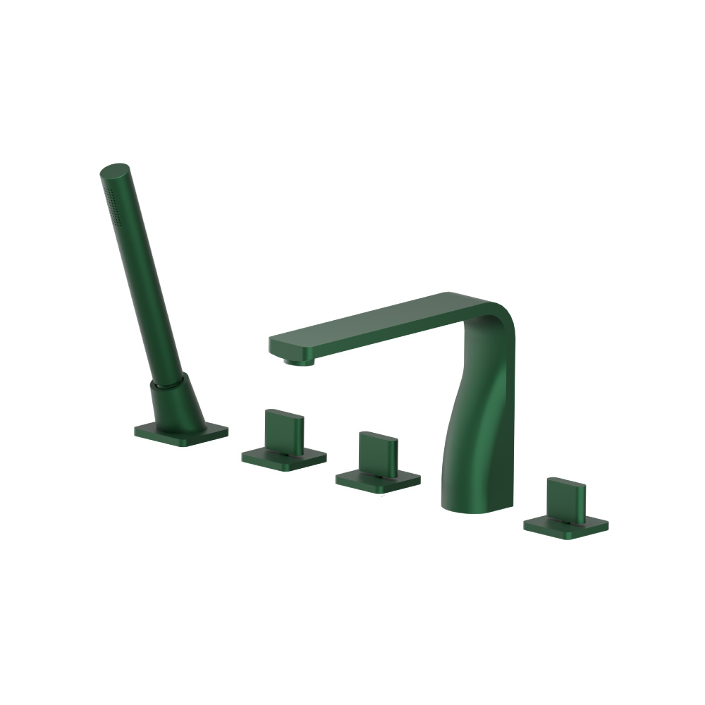 Five Hole Deck Mounted Roman Tub Faucet With Hand Shower | Leaf Green