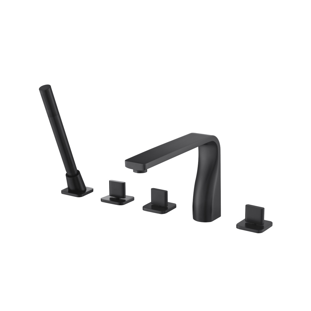 Five Hole Deck Mounted Roman Tub Faucet With Hand Shower | Matte Black