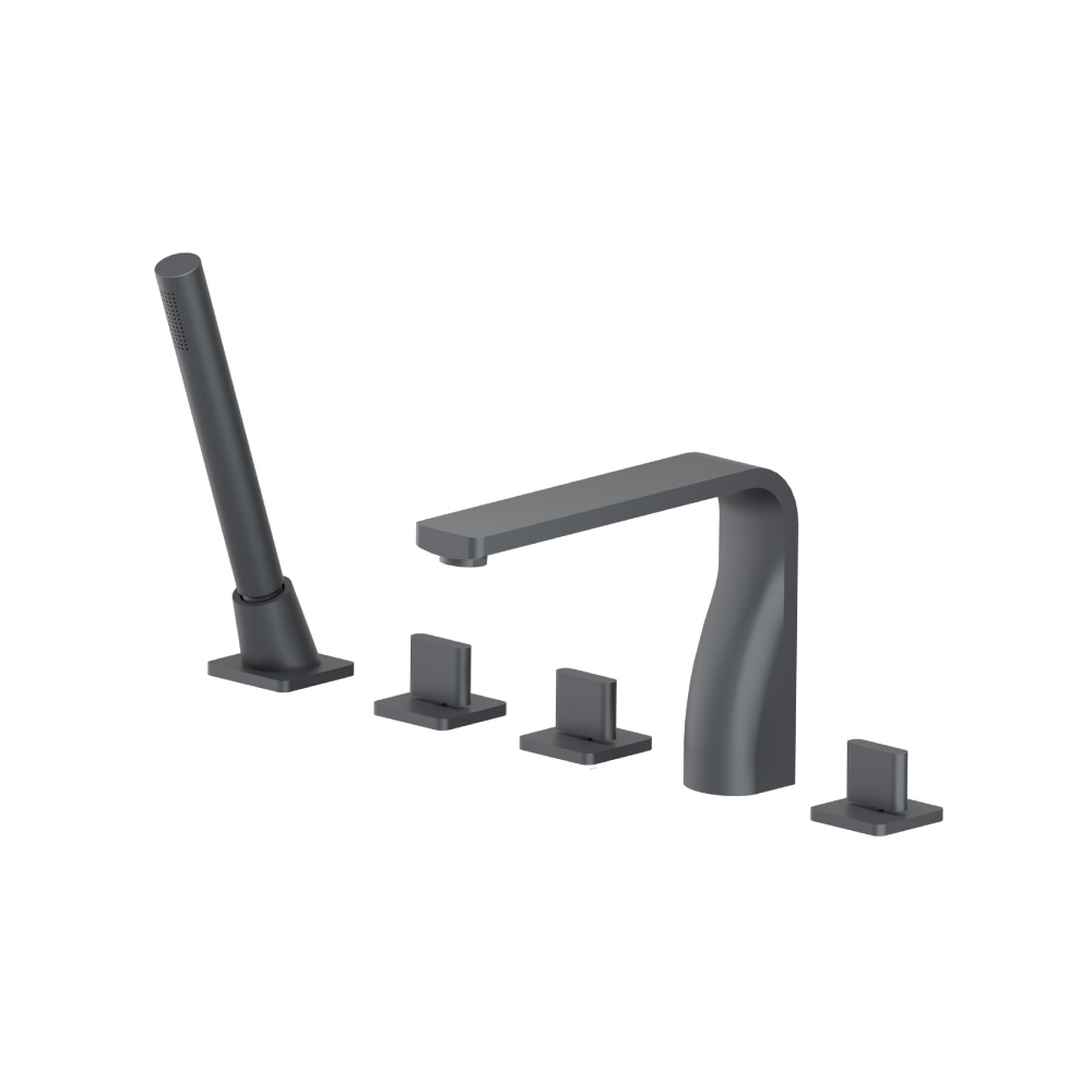 Five Hole Deck Mounted Roman Tub Faucet With Hand Shower | Rock Grey