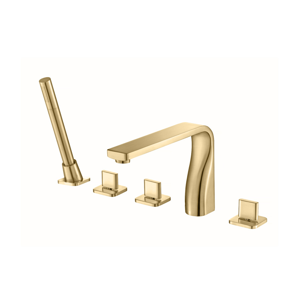 Five Hole Deck Mounted Roman Tub Faucet With Hand Shower | Satin Brass PVD