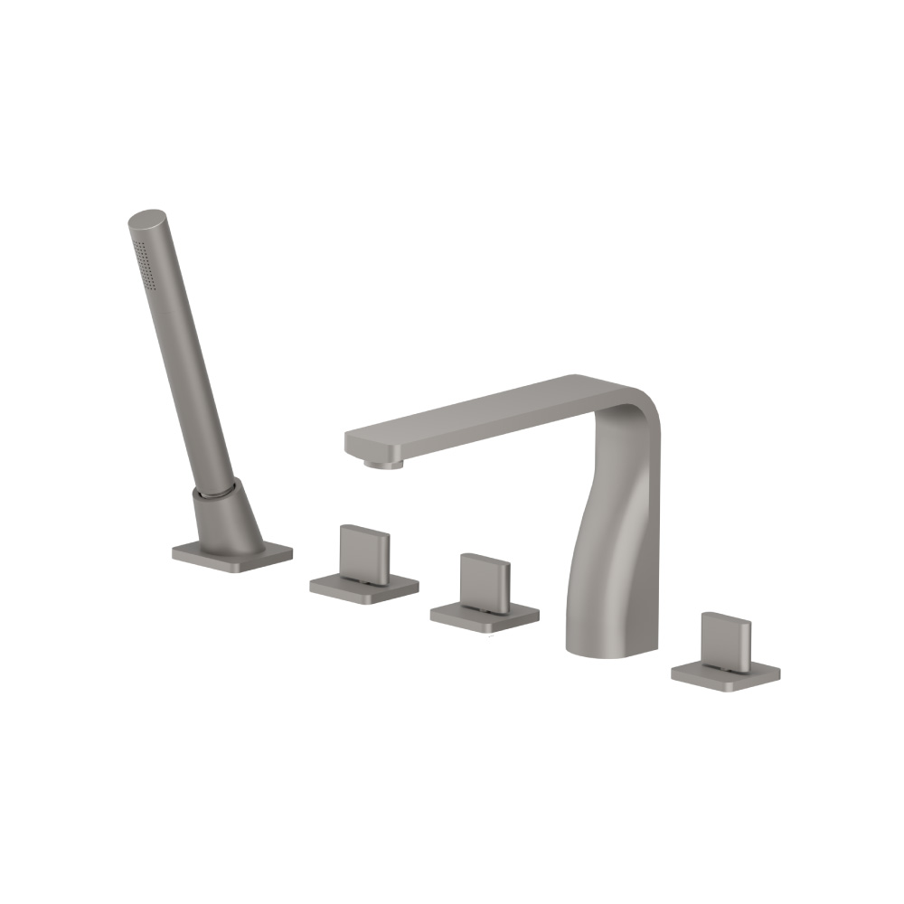 Five Hole Deck Mounted Roman Tub Faucet With Hand Shower | Steel Grey