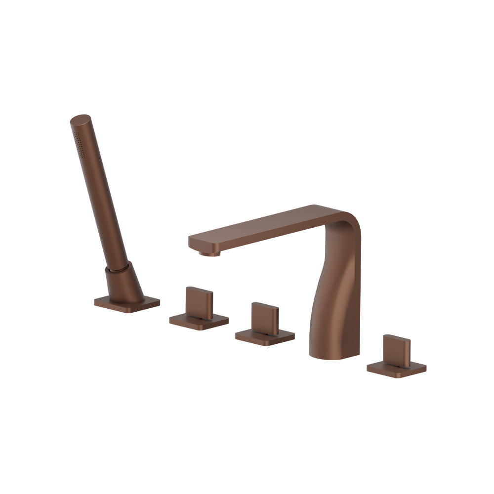 Five Hole Deck Mounted Roman Tub Faucet With Hand Shower | Vortex Brown