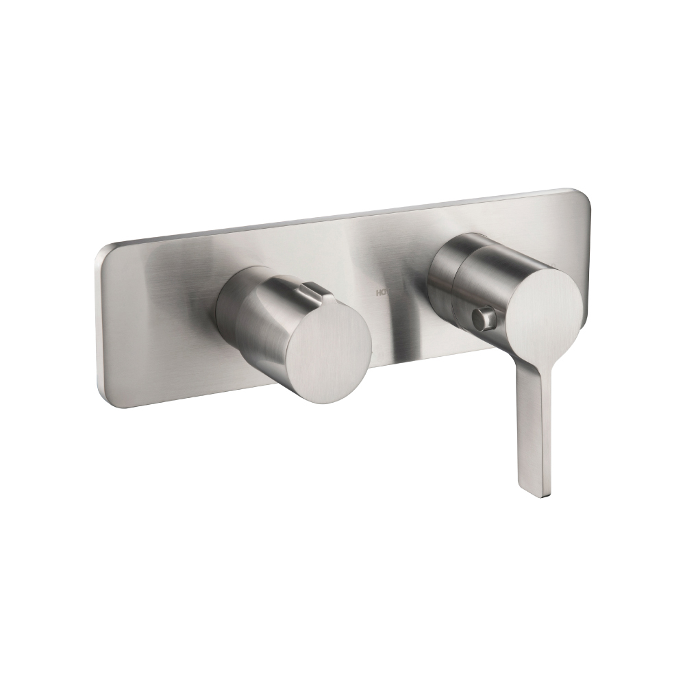 3/4" Horizontal Thermostatic Shower Valve & Trim - 3 Output | Brushed Nickel PVD