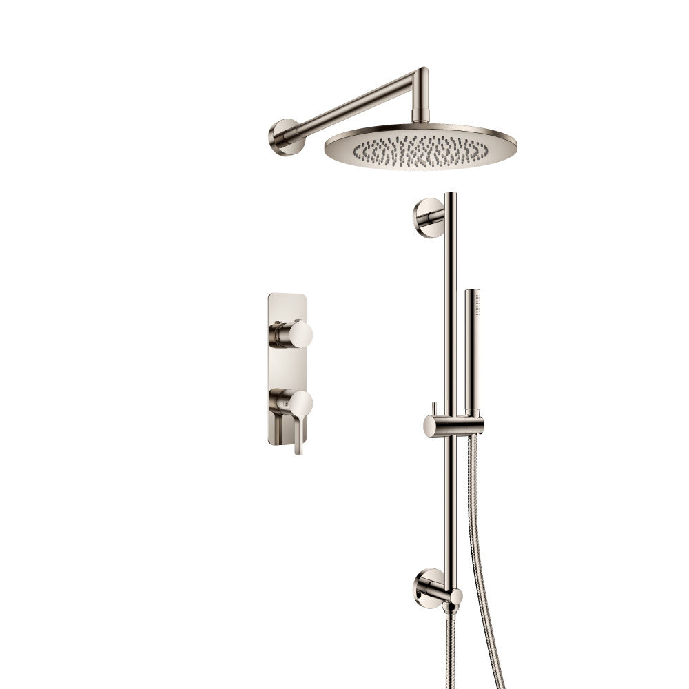 Two Output Shower Set With Shower Head, Hand Held And Slide Bar | Polished Nickel PVD