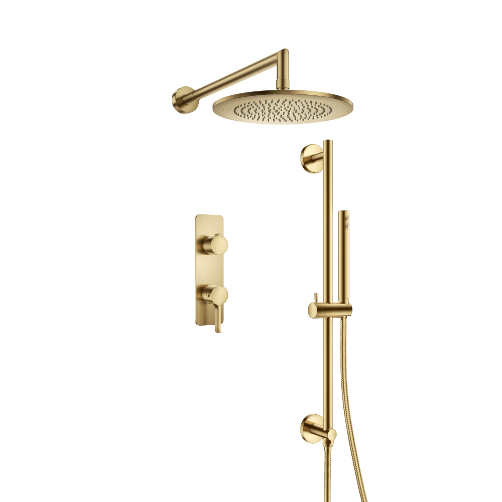 Two Output Shower Set With Shower Head, Hand Held And Slide Bar | Satin Brass PVD