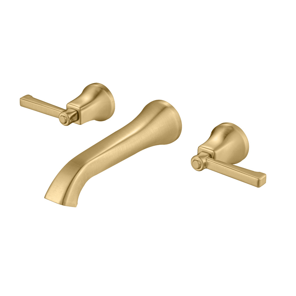 Two Handle Wall Mounted Bathroom Faucet | Satin Brass PVD