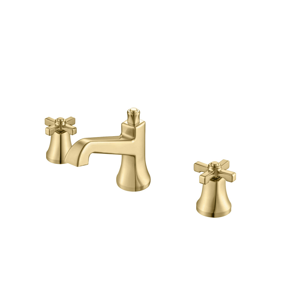 Three Hole 8" Widespread Two Handle Bathroom Faucet | Satin Brass PVD