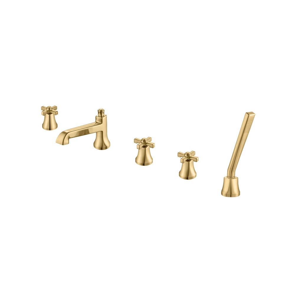 Five Hole Deck Mounted Roman Tub Faucet With Hand Shower | Brushed Bronze PVD