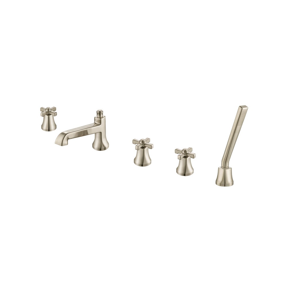 Five Hole Deck Mounted Roman Tub Faucet With Hand Shower | Brushed Nickel PVD