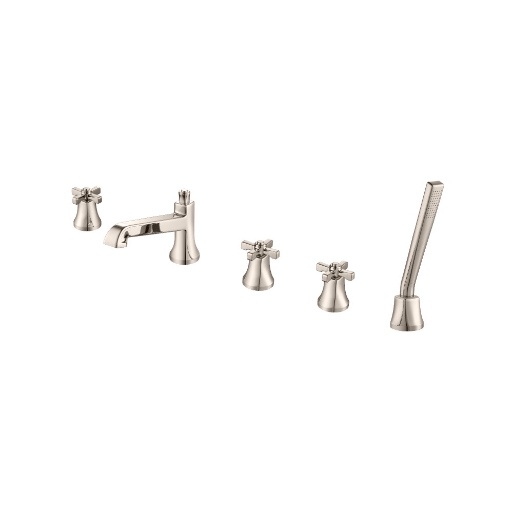 Five Hole Deck Mounted Roman Tub Faucet With Hand Shower | Polished Nickel PVD