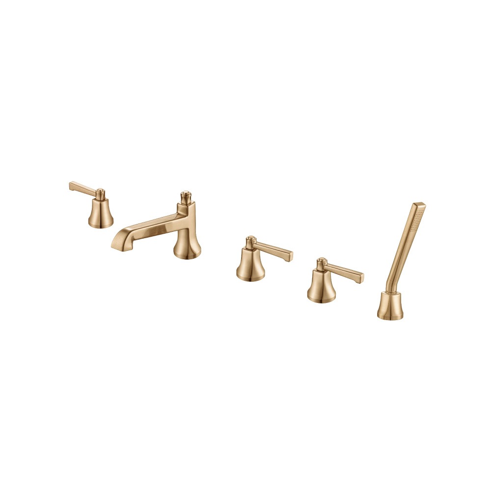 Five Hole Deck Mounted Roman Tub Faucet With Hand Shower | Brushed Bronze PVD