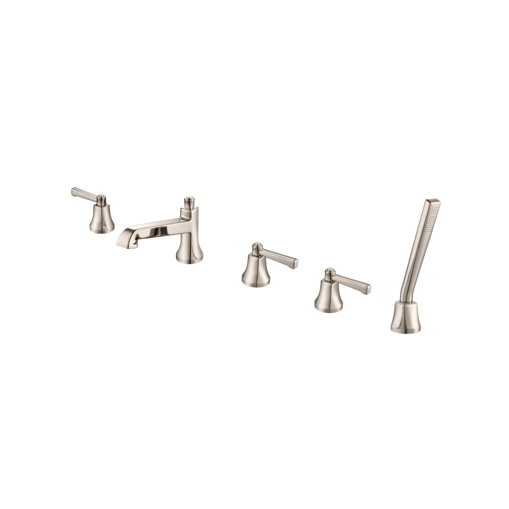Five Hole Deck Mounted Roman Tub Faucet With Hand Shower | Polished Nickel PVD