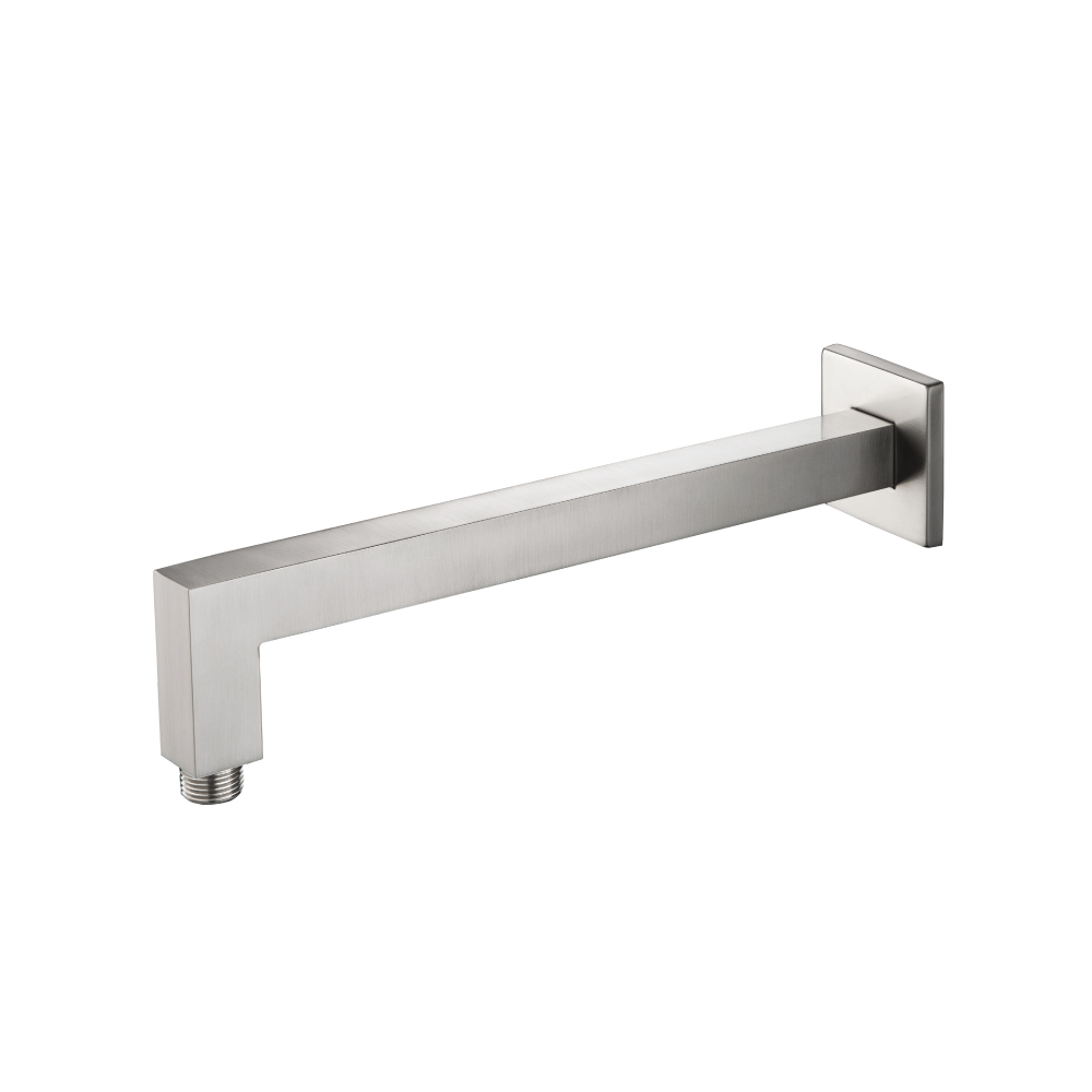 Wall Mount Square Shower Arm - 12" (300mm) - With Flange | Brushed Nickel PVD