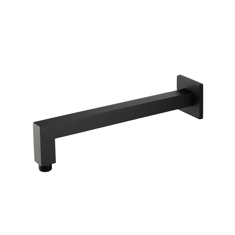 Wall Mount Square Shower Arm - 12" (300mm) - With Flange | Matte Black