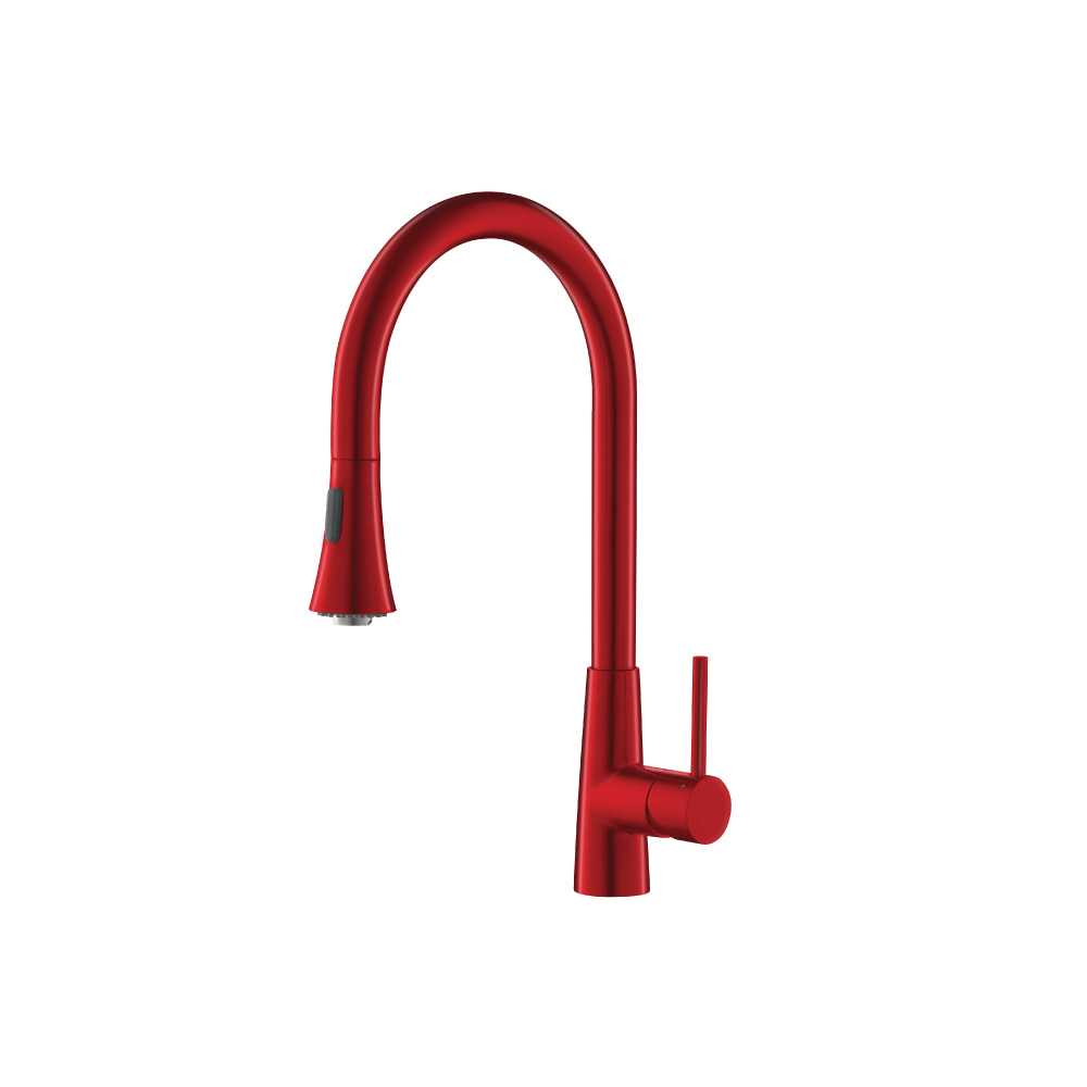 Zest - Dual Spray Stainless Steel Kitchen Faucet With Pull Out | Deep Red
