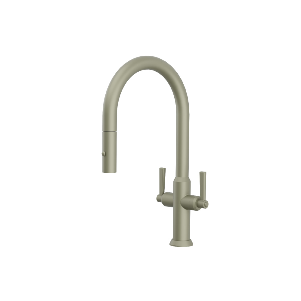 Velox - Dual Spray Stainless Steel Two Handle Kitchen Faucet With Pull Out | Army Green