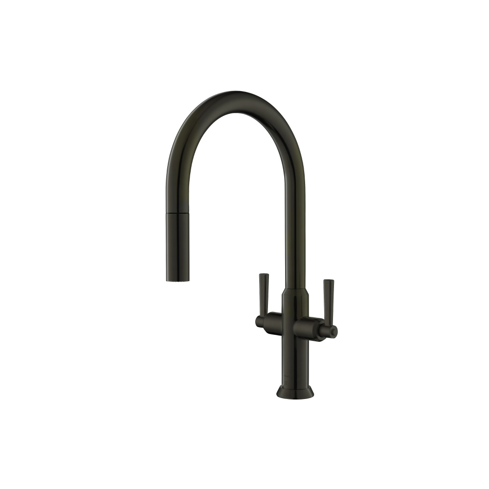 Velox - Dual Spray Stainless Steel Two Handle Kitchen Faucet With Pull Out | Dark Green