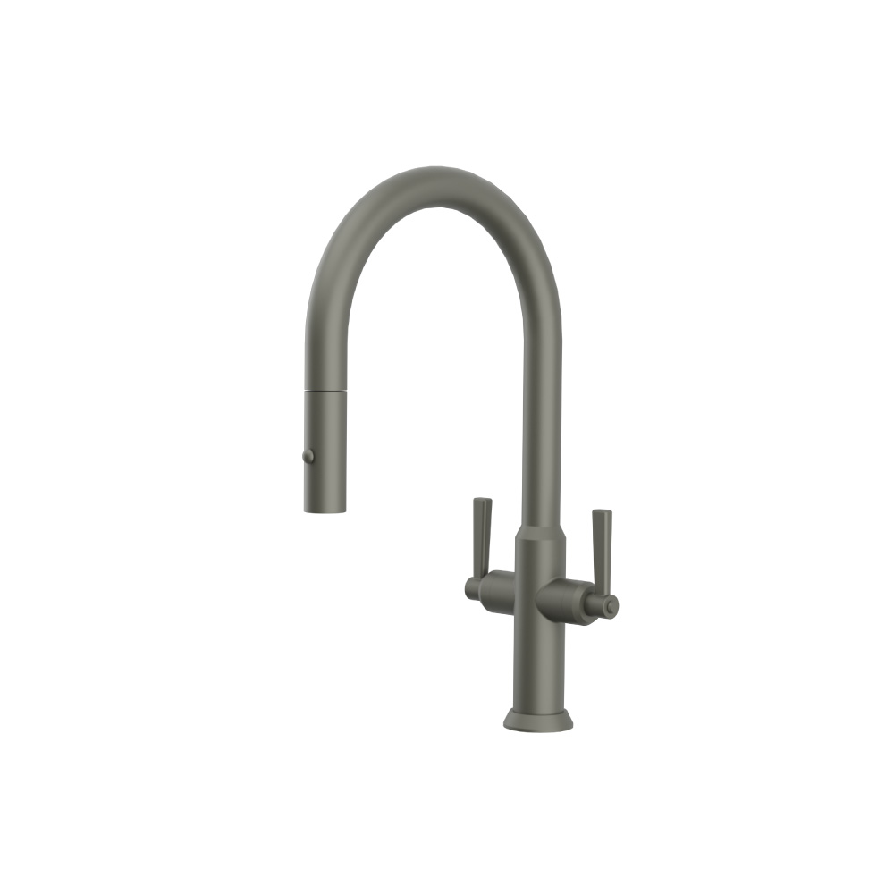 Velox - Dual Spray Stainless Steel Two Handle Kitchen Faucet With Pull Out | Gun Metal Grey