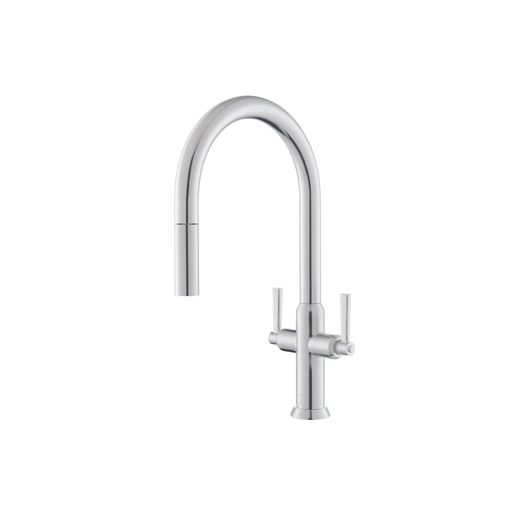 Velox - Dual Spray Stainless Steel Two Handle Kitchen Faucet With Pull Out | Gloss White