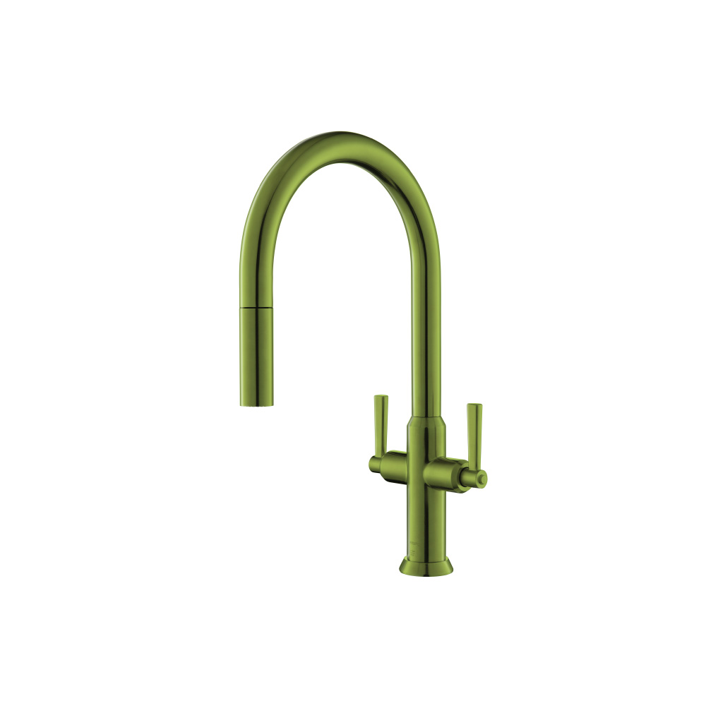 Velox - Dual Spray Stainless Steel Two Handle Kitchen Faucet With Pull Out | Isenberg Green